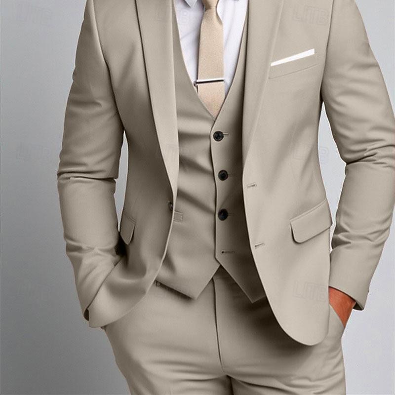 Men's Wedding Party Suits Notch Notch Lapel Light Khaki Daily Business Solid Colored Plus Size 3 Piece Single Breasted Two-buttons2