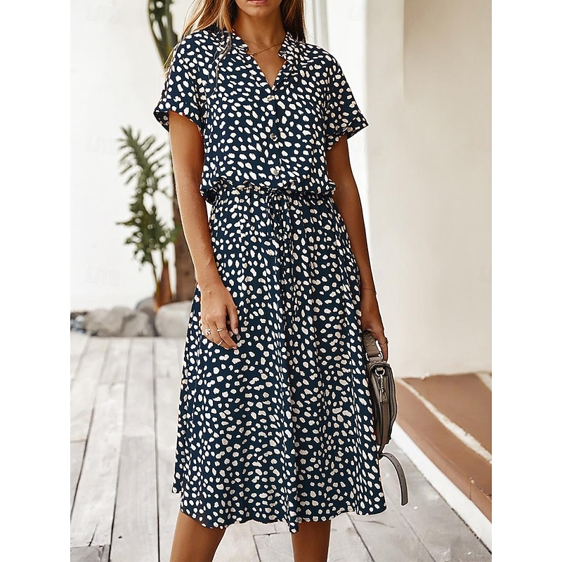 Women's Casual Dress Floral Button Print Shirt Collar Midi Dress Stylish Casual Daily Vacation Short Sleeve Summer