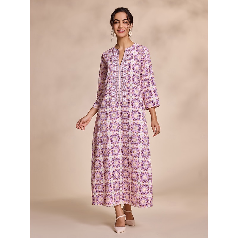 Ethnic Floral Notched Collar Maxi Dress2