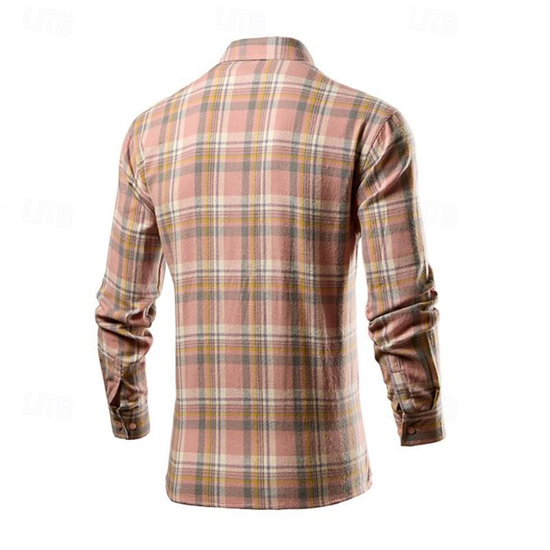 Men's Shirt Dress Shirt Button Up Shirt Plaid Wedding Party Yellow Red Blue Brown Long Sleeve Lapel Spring &  Fall Clothing Apparel4