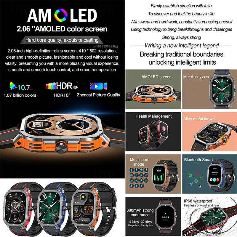 HK56 Smart Sports Watch 2.06inch Amoled Large Screen Bluetooth Call AI Voice Rotating Crown Women Digital Fitness Watches3