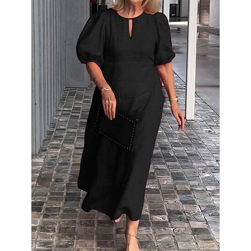 Women's Black White Red Summer Spring Maxi Dress Casual Dress Formal Dress Basic Modern Casual Daily Weekend Loose Fit Plain Stand Collar4
