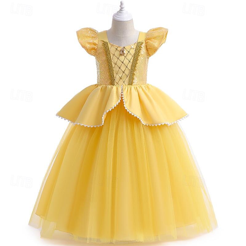 Beauty and the Beast Princess Fairytale Belle Dress Costume Flower Girl Dress Cosplay Movie Cosplay for Girls' Kids Carnival Performance Party