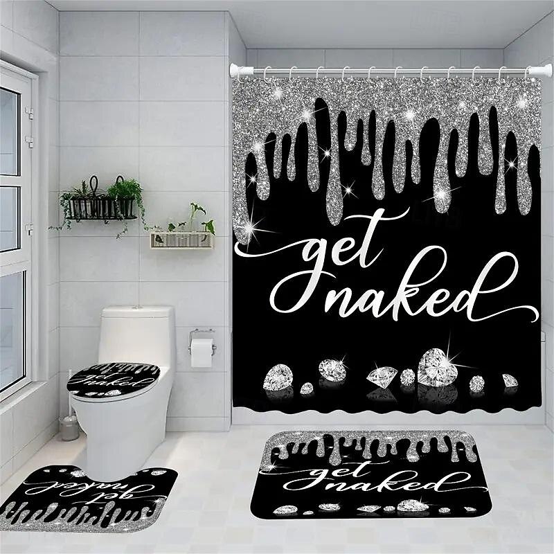 Shower Curtain 180cm*180cm(70"*70"),Watercolor Polyester Waterproof, Non-slip Floor Mat, Toilet Seat, Bathroom Mat & 12 Plastic Hooks, for Bathroom Bathtub Decoration3