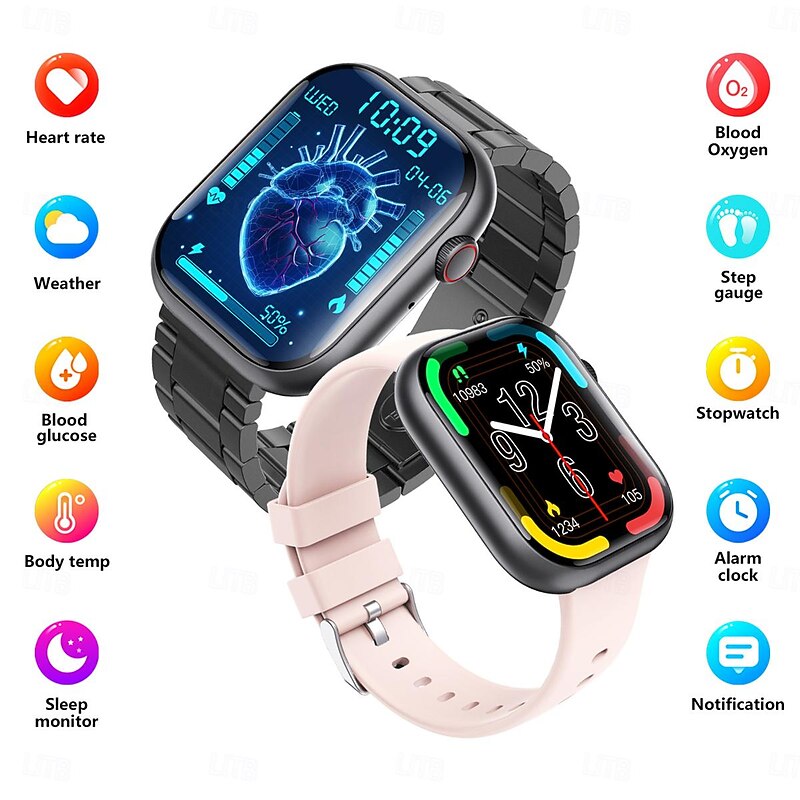 F70 Smartwatch Bluetooth Call Heart Rate and Temperature Monitoring Step Sports Watch Smart Bracelet