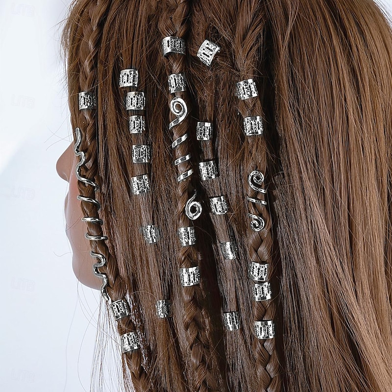28pcs Hair Tube Norwegian Viking Rune Hair Beard DIY Braided For Hair Braids Viking Hair Braids Dreadlock Accessories Set Hair Decoration2