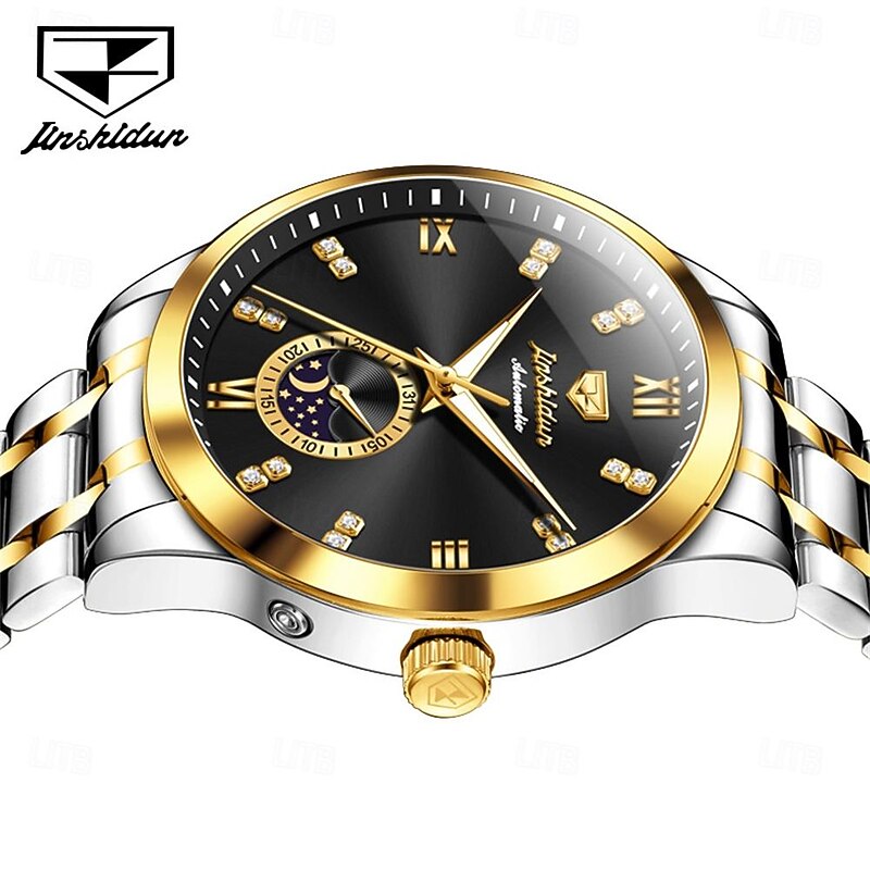 Men Mechanical Watch Creative Fashion Business Wristwatch Automatic Self-winding Moon phase Luminous Waterproof Steel Watch2