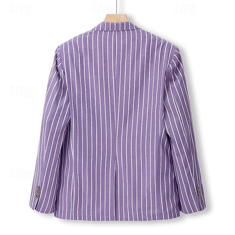Men's Graduation Blazer Business Cocktail Party Wedding Party Fashion Casual Spring &  Fall Polyester Stripes Pocket Buttons Comfortable Single Breasted Blazer Pink Blue Orange Green4