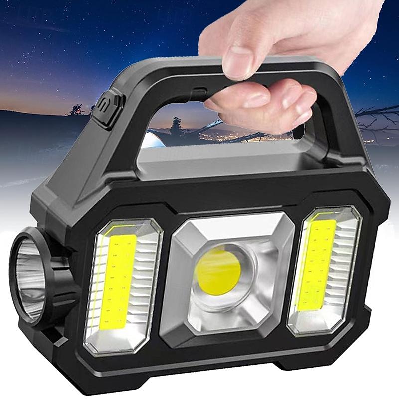 Rechargeable Solar Portable Lamp with Side Lights COB Flashlight Lantern Handheld Searchlight USB Charging Solar Light for Outdoor Camping3