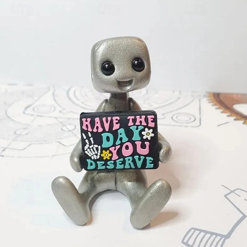 Tiny Robot Figure with Slogan - Your Anxiety is A Lying H*e Robot, Inspirational Cute Fun Office Desk Decorations3