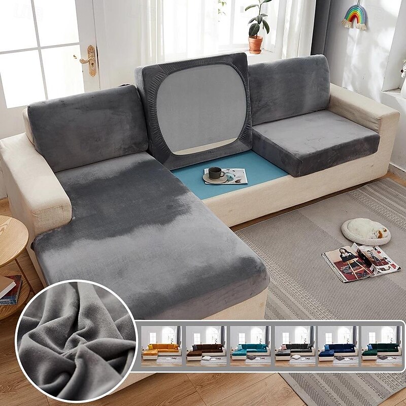Couch Cushion Covers 1 Piece Velvet Stretch Sofa Seat Covers or Backrest Covers Soft Individual Couch Covers for Sectional Sofa