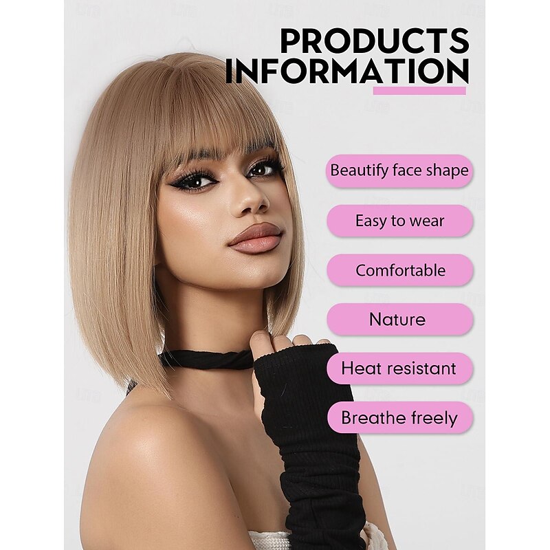 Blonde Short Bob Wig with Bangs for Women Synthetic Wig Halloween Cosplay Party Wigs4