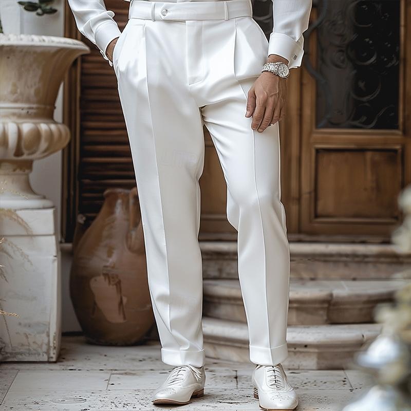Men's Trousers Dress Pants Slacks Casual Pants Suit Pants Front Pocket Straight Leg Plain Comfort Breathable Full Length Wedding Outdoor Party Elegant Fashion Black White