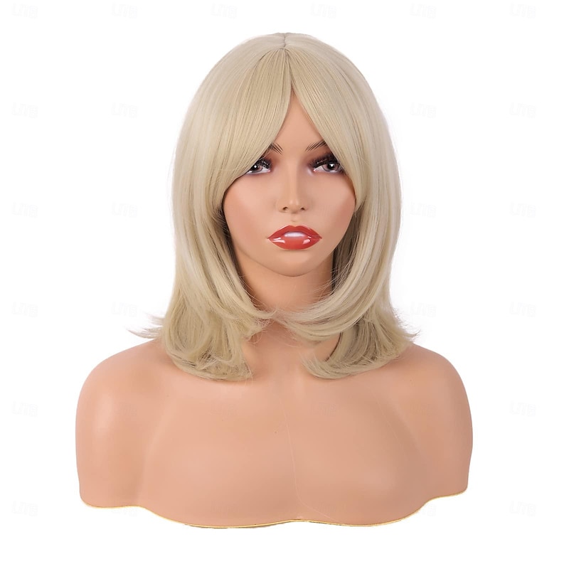 18 Inch/45 cm Layered Bangs Straight Synthetic Fiber Shoulder Length Hair Daily Use Wig Halloween Wigs