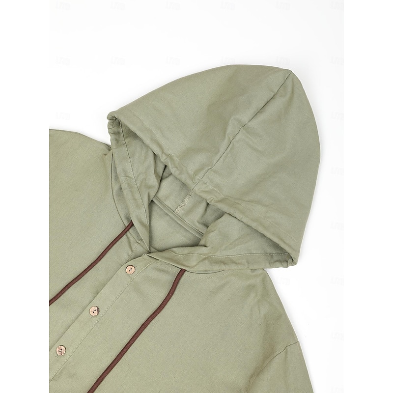 Men's Shirt Summer Shirt Beach Wear Casual Shirt Blue Green Beige Long Sleeve Plain Hooded Daily Vacation Front Pocket Clothing Apparel Fashion Casual Comfortable4