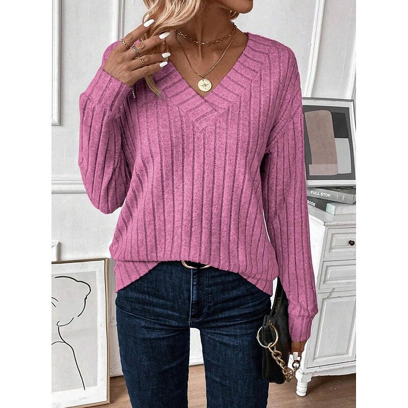 Women's Blouse Solid Color Plain Stylish Casual Long Sleeve V Neck Daily Ruched Black Light Grey Rose Pink Spring Fall Winter4