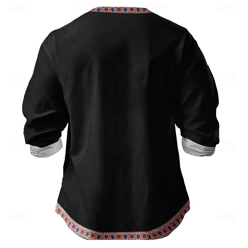 Men's Kokopelli Shirt Button Up Shirt Henley Shirt Long Sleeve Vintage Casual Tribal Vacation Daily Beach Summer Spring Fall V Neck 3D Print Black Blue Khaki4