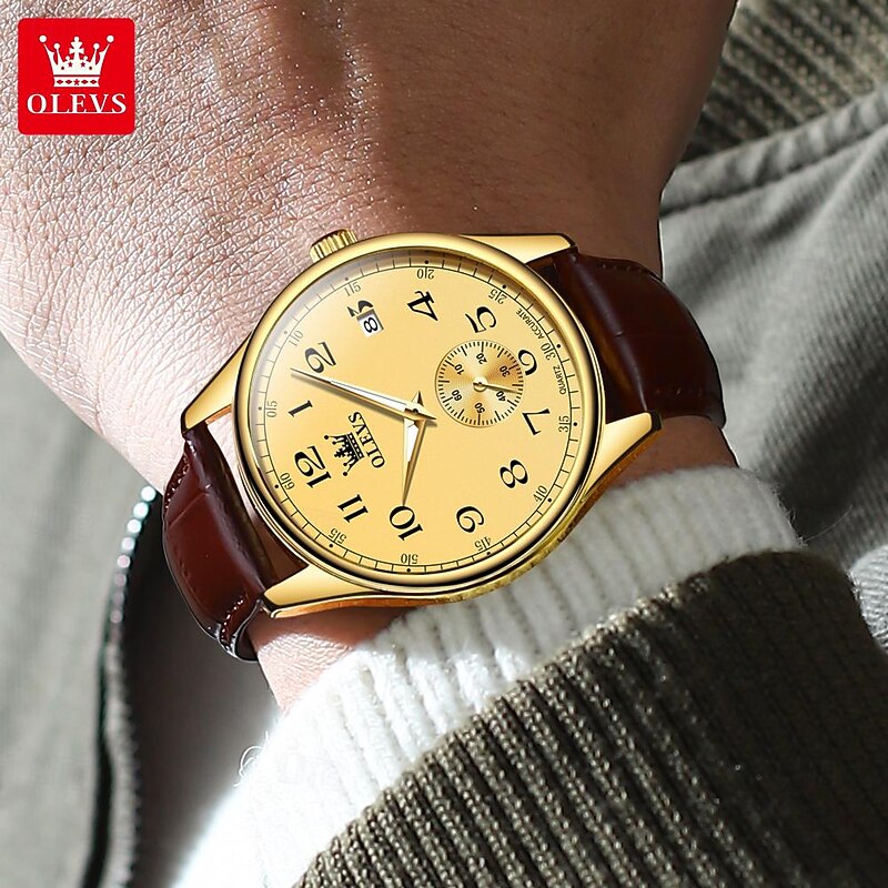 OLEVS Men Quartz Watch Minimalist Fashion Wristwatch Luminous Calendar Waterproof Decoration Leather Watch4