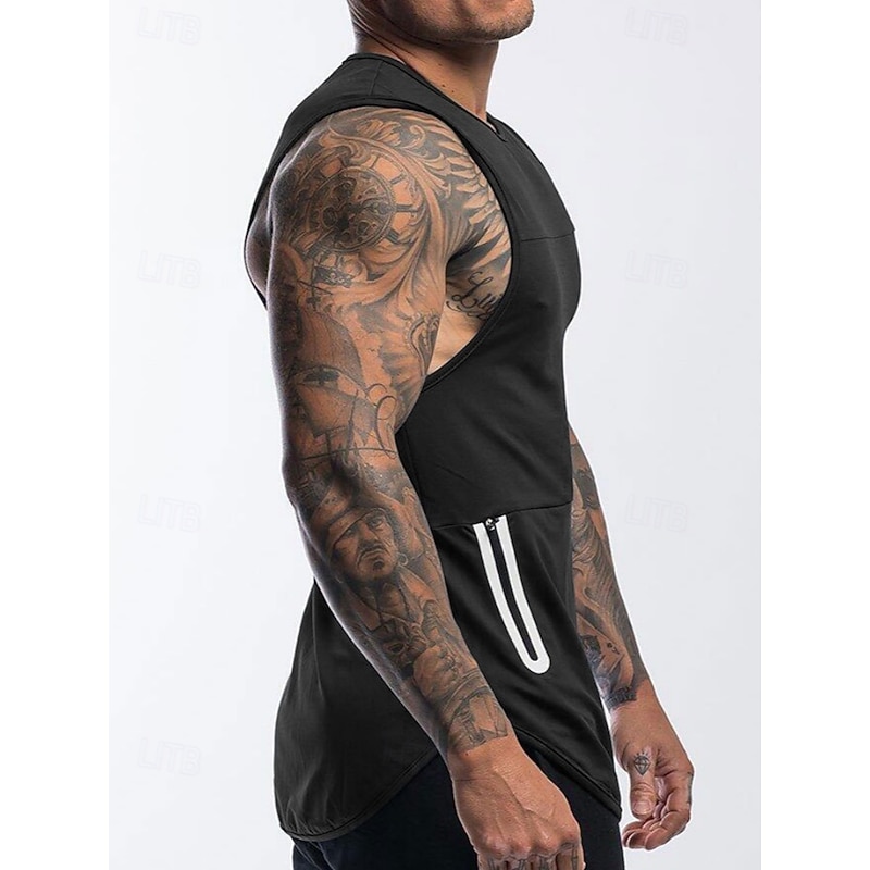 Men's Tank Top Undershirt Sleeveless Shirt Gym Muscle Tee Sleeveless Crewneck Summer Plain Fashion Designer Muscle Double Sided Zipper Outdoor Going out Gym Black White Gray Top Tee for Men2