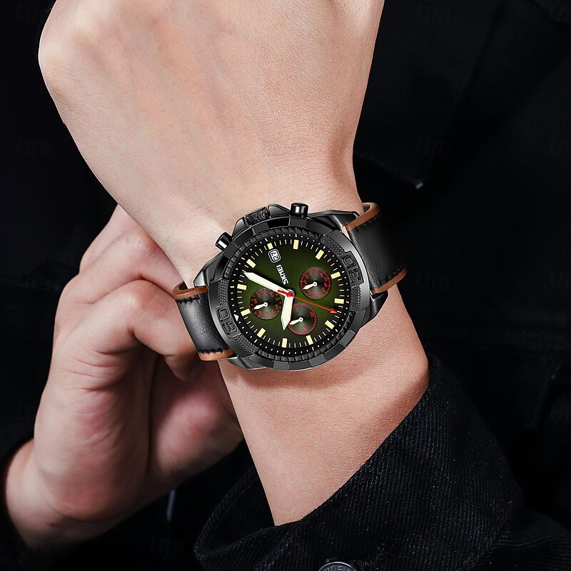 SKMEI Men Quartz Watch Fashion Business Wristwatch Luminous Stopwatch Calendar Waterproof Leather Watch3