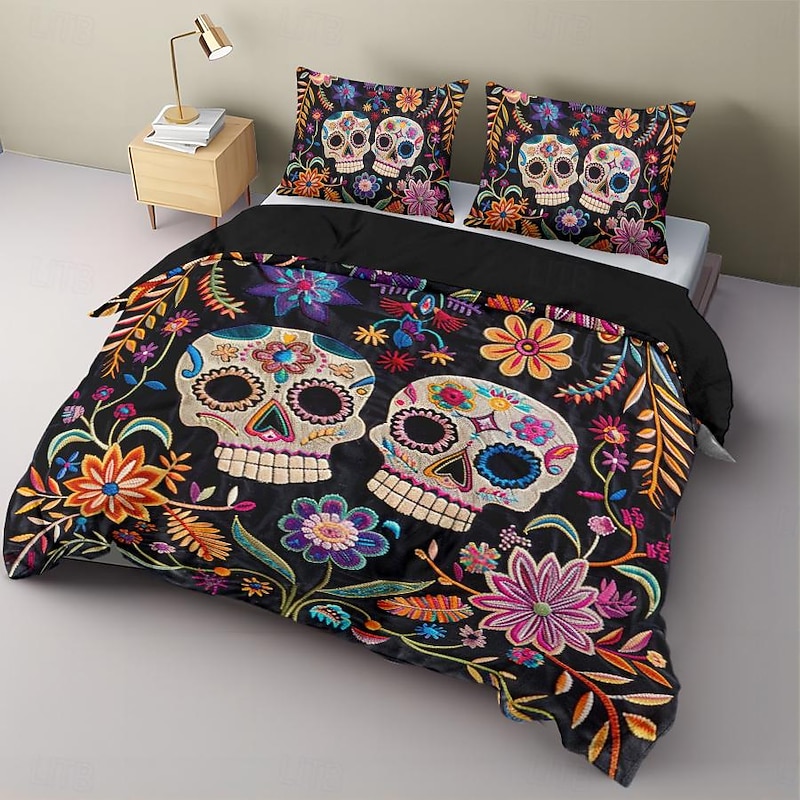 Halloween Floral Duvet Cover Set - Includes Duvet Cover and Pillowcases - Spooky and Festive Design - Soft and Comfortable Fabric - Perfect for Halloween Home Decor4