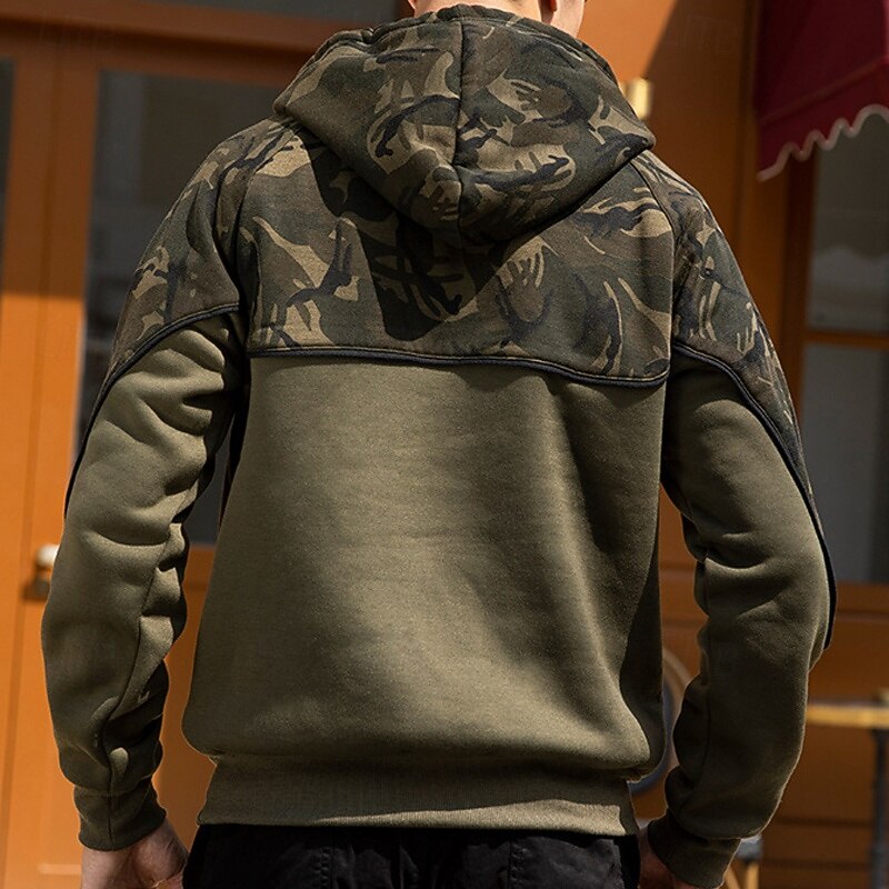 Men's Hoodie Black Army Green Hooded Color Block Camouflage Patchwork Pocket Sports & Outdoor Daily Holiday Polyester Streetwear Basic Casual Spring &  Fall Clothing Apparel Hoodies Sweatshirts  Long4