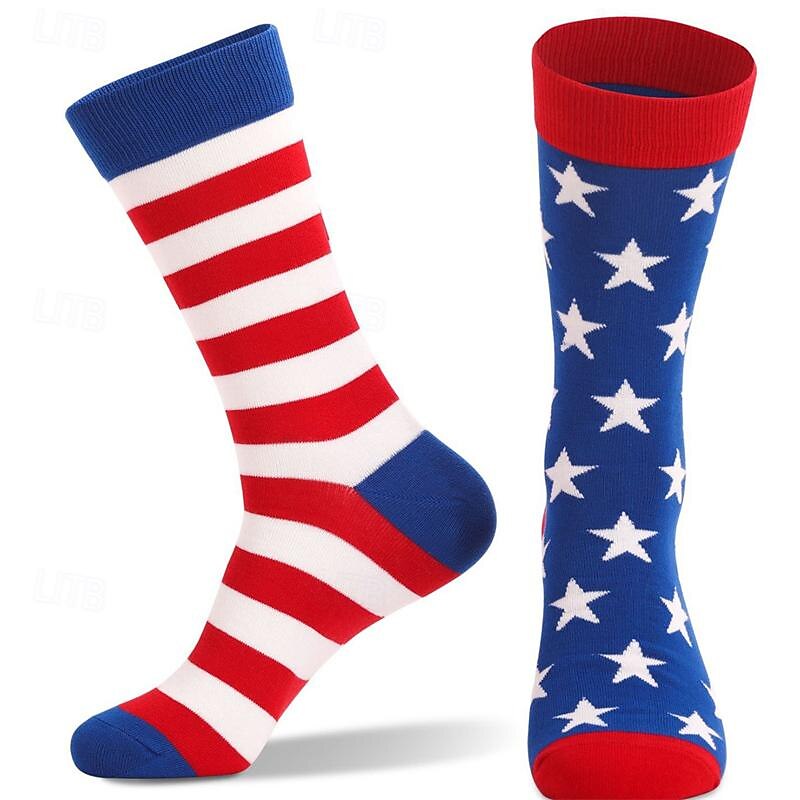 Men's 1 Pair Socks Running Socks Casual Socks Long Socks Black White Color American US Flag Sports & Outdoor Daily Vacation Basic Medium Spring Fall Fashion Casual
