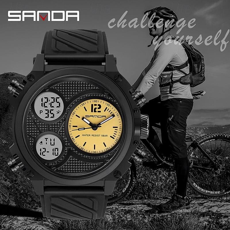SANDA Men Digital Watch Sports Fashion Wristwatch Luminous Stopwatch Alarm Clock Calendar Resin Watch