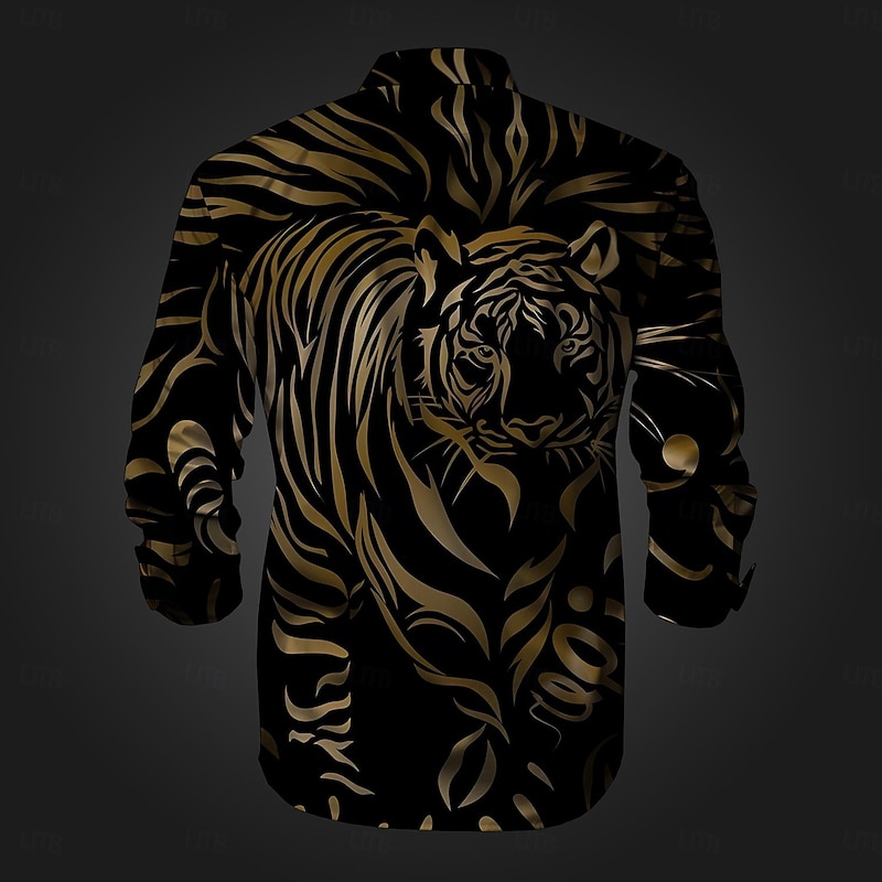 Men's Tiger Button Up Shirt Printed Shirts Long Sleeve Casual Party Daily Holiday Fall Winter Spring & Summer Turndown Buttons Print Blue Purple Gold Gray2
