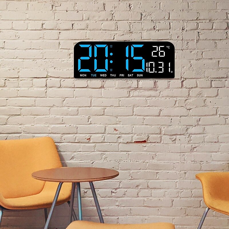 Digital Alarm Clock Adjustable Brightness Wall Clock Desk Clock with Temperature Display for Office Living Room Shelf