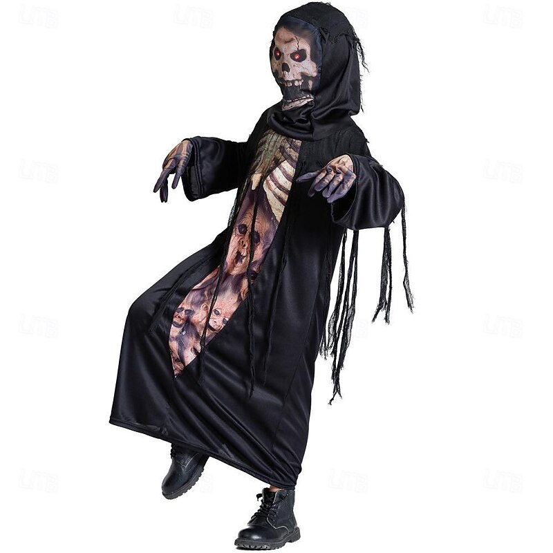 Ghost Grim Reaper Halloween Cosplay Costume Party Costume Masquerade Outfits Scary Costume Kid's Boys' Girls' Carnival Masquerade Mardi Gras Performance Party Halloween Easy Halloween Costumes Dress2