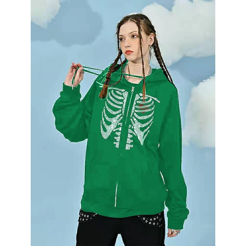 Halloween Skeleton Skull Hoodie Outerwear Zip-Up Hoodie Kings Day For Men's Women's Adults' Halloween Carnival Hot Stamping Party Casual Daily3