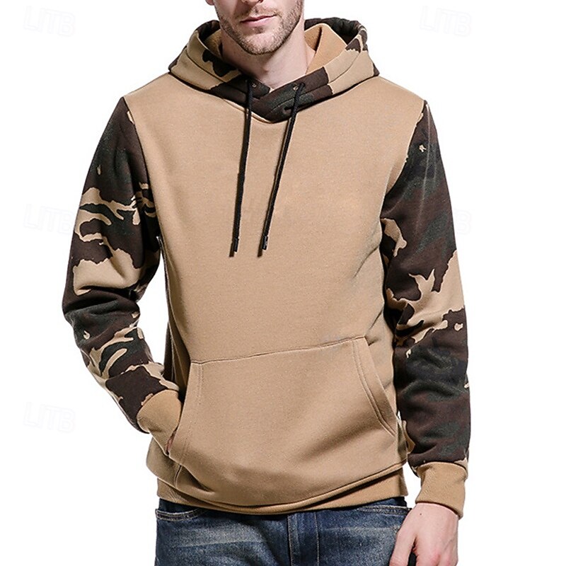 Men's Hoodie Black Army Green Khaki Hooded Color Block Camouflage Patchwork Pocket Sports & Outdoor Daily Holiday Streetwear Basic Casual Spring &  Fall Clothing Apparel Hoodies Sweatshirts3