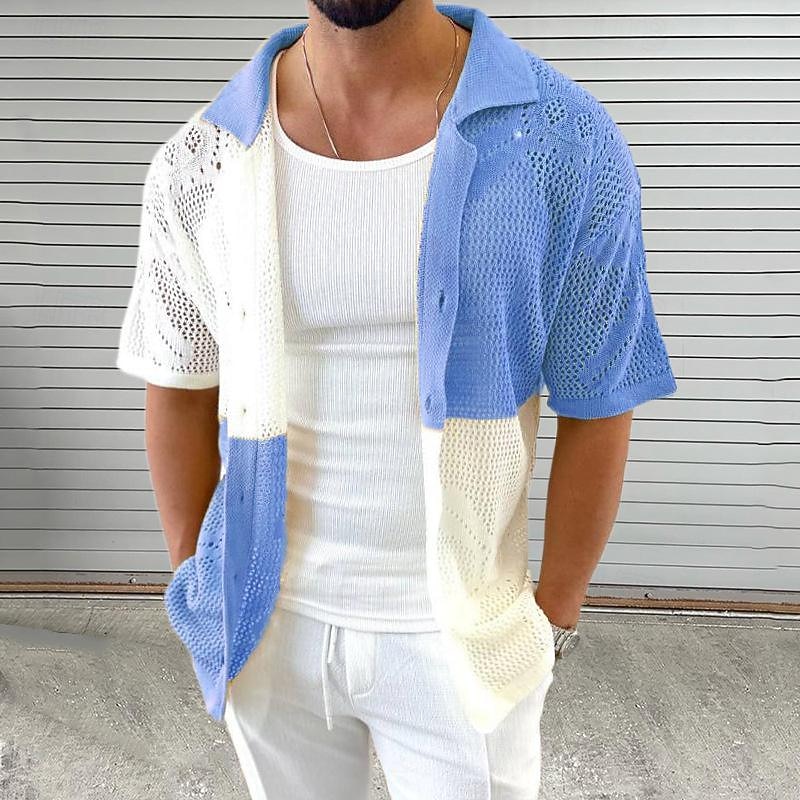 Men's Shirt Summer Shirt Casual Shirt Beach Shirt Button Up Shirt Black Blue khaki Gray Short Sleeve Color Block Turndown Vacation Hawaiian Patchwork Clothing Apparel Fashion Casual Comfortable3