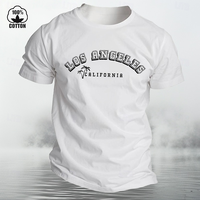 Men's T-Shirt, Los Angeles California Graphic, 100% Cotton Short Sleeve Palm Tree Graphic