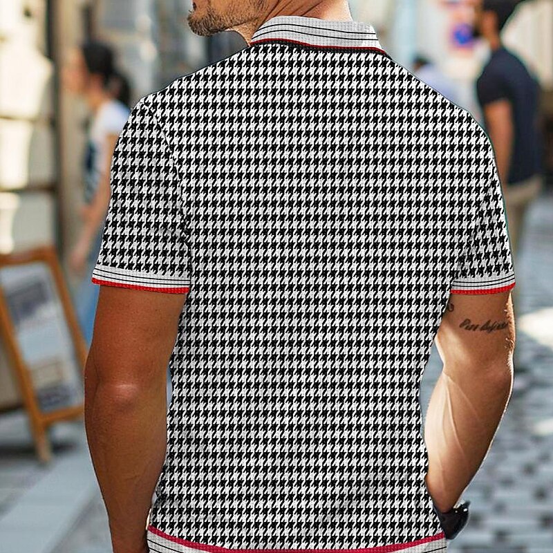 Men's Plaid Waffle Polo Shirts Golf Shirt Short Sleeve Polo Shirts Collared Shirts Vintage Casual Vacation Wear Formal Wear Festival Wear Buttons 3D Print Summer Black Khaki3