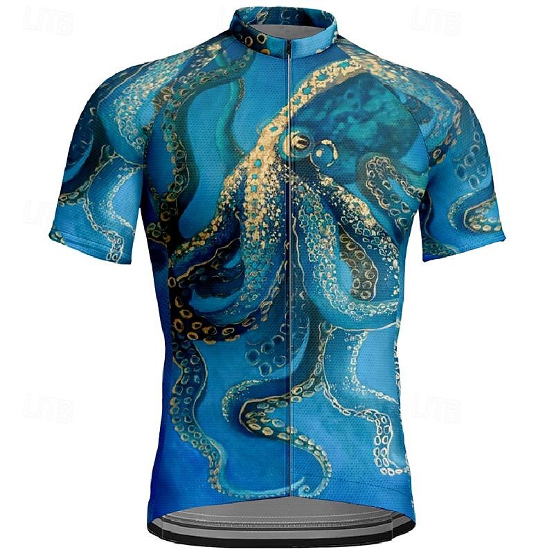 Men's Cycling Jersey Animal Short Sleeve Bike Tee Tshirt Jersey Top with 3 Rear Pockets Mountain Bike MTB Quick Dry Breathable Sports Blue Clothing Apparel