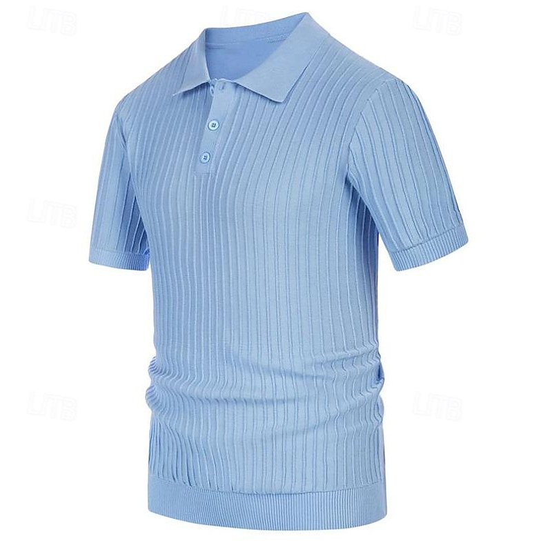 Men's Knit Polo Sweater Golf Shirt Business Casual Classic Short Sleeve Basic Modern Color Block Button Summer Spring Light Blue Pink Green Knit Polo Sweater3