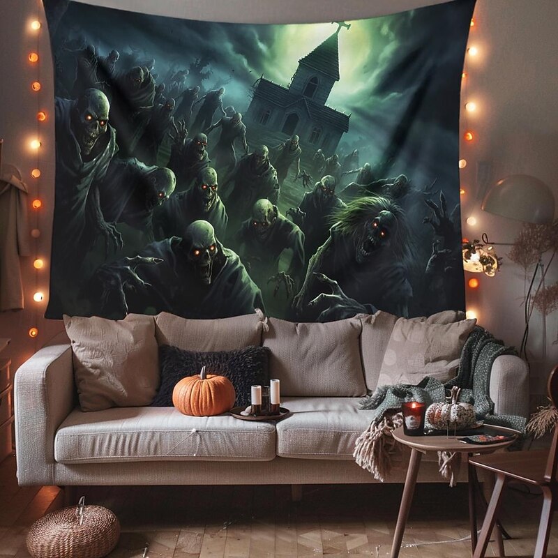 Halloween Decorations Graveyard Hanging Tapestry Wall Art Large Tapestry Mural Decor Photograph Backdrop Blanket Curtain Home Bedroom Living Room Zombie Ghost3