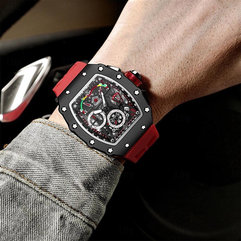 Men Quartz Watch Outdoor Sports Fashion Wristwatch Luminous Calendar Chronograph Waterproof Silicone Gel Watch3