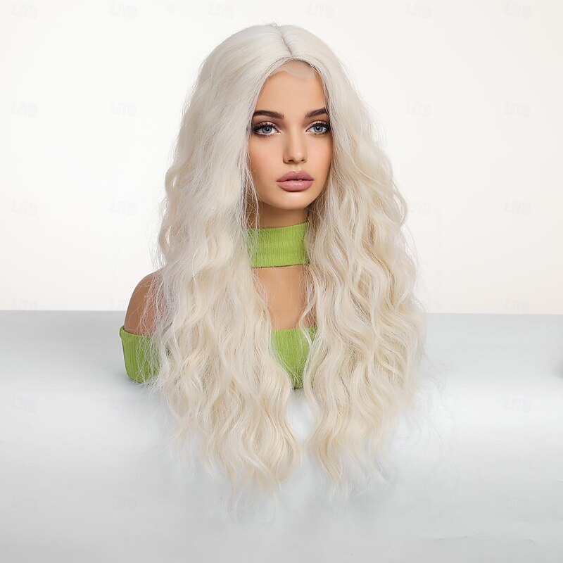Synthetic Lace Wig Body Wave Style 28 inch White Middle Part U Part Wig Women's Wig White4