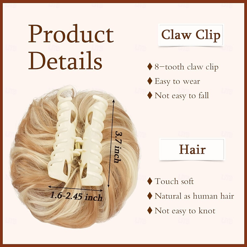 Claw Clip Messy Bun Hairpieces Wavy Curly Hair Bun Clip in Claw Chignon Ponytail Hairpiece Tousled Updo Hair Extensions Synthetic Scrunchie Hair Piece for Women, Honey Blonde/Platinum Blonde2