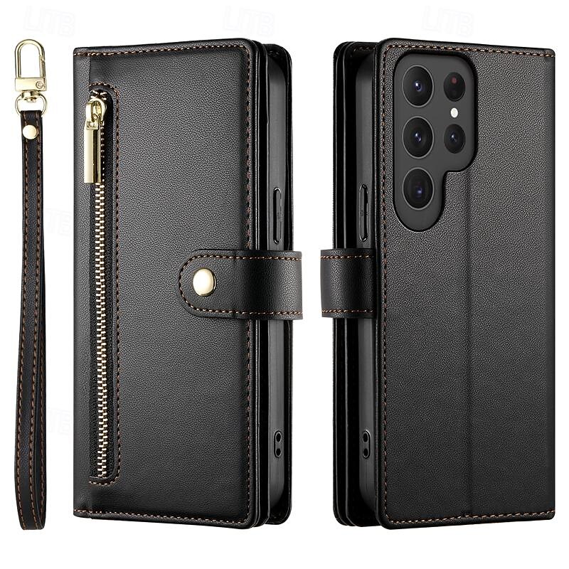 Phone Case For Samsung Galaxy S25 S24 S23 S23 FE S22 S21 Ultra Plus A55 5G A35 5G A25 A15 Back Cover with Stand Holder Magnetic Zipper Retro TPU PU Leather4
