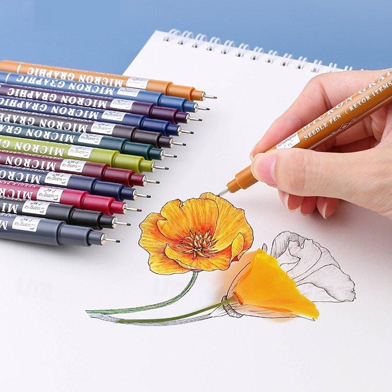 Line Pen Fast Dry Ink Painting Plastic Micro Tip Fineliner Pen School Supplies Sketch Pen Colored Pen 12 PCS