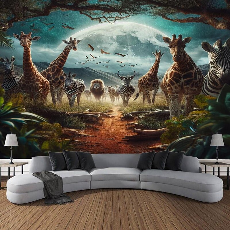 African Safari Wild Animals Hanging Tapestry Wall Art Large Tapestry Mural Decor Photograph Backdrop Blanket Curtain Home Bedroom Living Room Decoration3