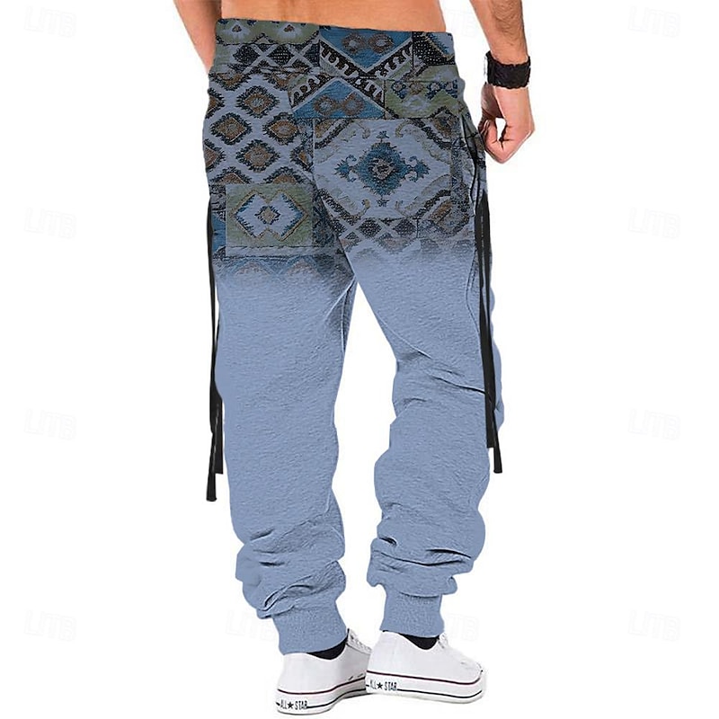 Men's Ethnic Sweatpants Joggers Pants Trousers Mid Waist Drawstring Elastic Waist Vintage Casual Tribal Outdoor Street Dailywear Pocket Spring Fall Winter 3D Print Blue khaki3