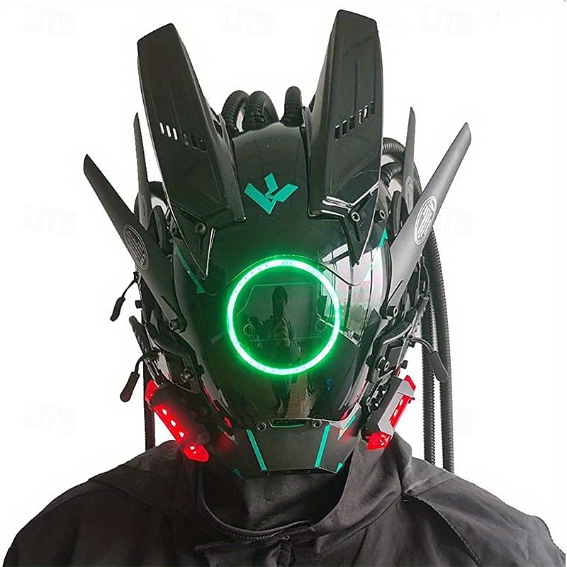 Cyberpunk Mask Mask Round Light Wing Braid Music Festival LED Light Mask Cosplay4