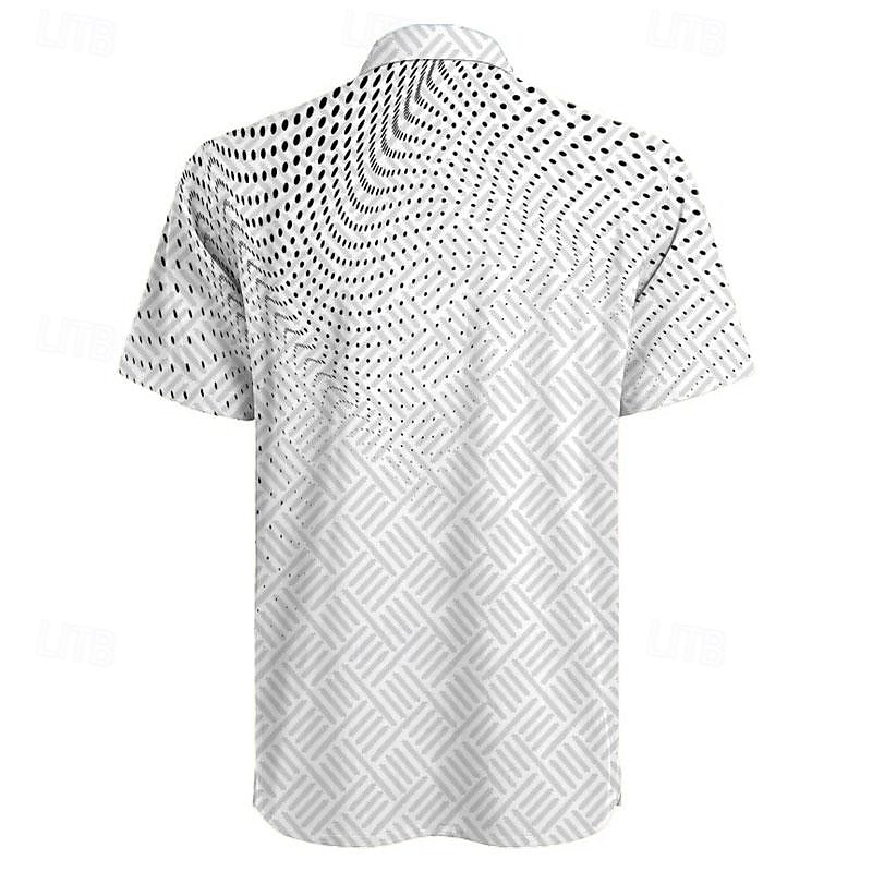 Men's Geometric Gradient Geometric Pattern Button Up Shirt Printed Shirts Short Sleeve Casual Vacation Home Daily Summer Turndown Print Button-Down Black White2
