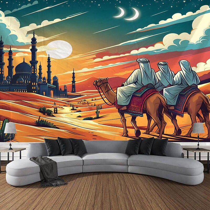 Nature Desert Camels Hanging Tapestry Wall Art Large Tapestry Mural Decor Photograph Backdrop Blanket Curtain Home Bedroom Living Room Decoration4