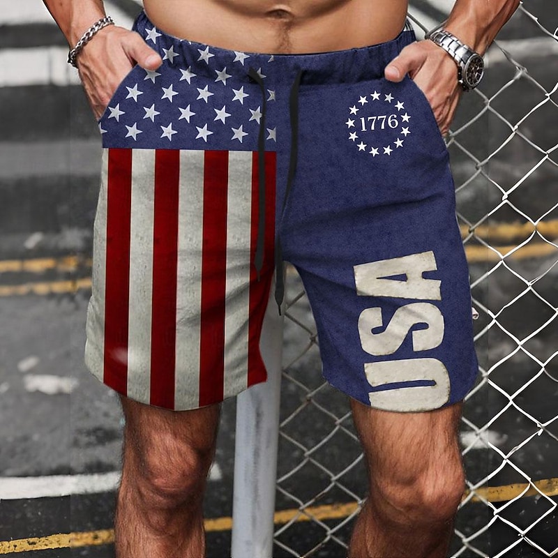 Men's Flag American Flag National Flag Swim Trunks Board Shorts Shorts Mid Waist Fashion Streetwear Designer Casual Daily Holiday Pocket Drawstring Elastic Waist Designer Clothing Apparel